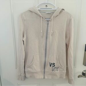 Victoria’s Secret Hoodie S | Cream Zip-Up VS NY Logo Cotton Blend